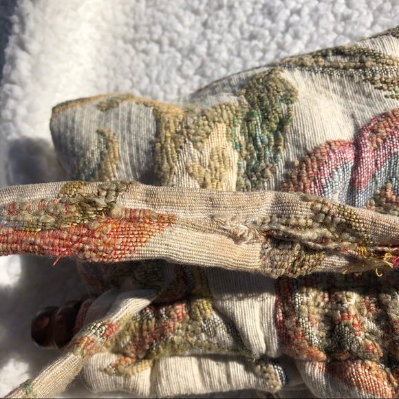 Vintage Floral Tapestry Wood Dowel Carpet Knitting Bag - Picture 7 of 8